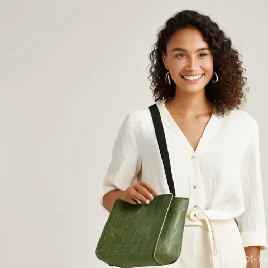 지속가능한 악세서리 브랜드의 지속적인 성장 - **Image Prompt: Innovative Vegan Accessories Showcase**
"A stylish young woman, mid-20s, with a ...