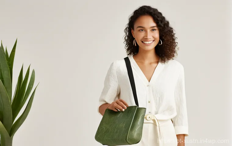 지속가능한 악세서리 브랜드의 지속적인 성장 - **Image Prompt: Innovative Vegan Accessories Showcase**
"A stylish young woman, mid-20s, with a ...