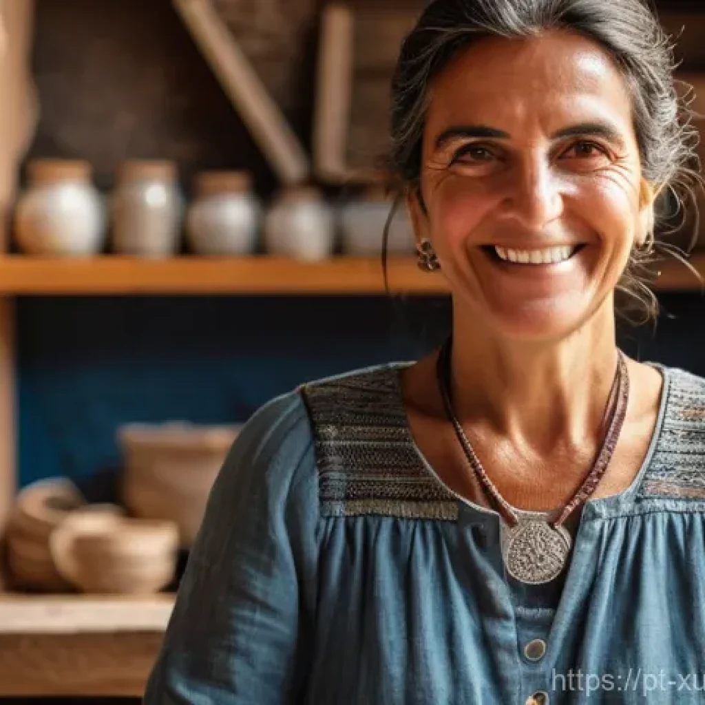 악세서리 브랜드의 지속 가능한 마케팅 전략 - The Artisan's Sustainable Craft**
A close-up, warm, and authentic photo of a skilled Portuguese fem...