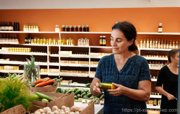 소비자와 지속가능한 브랜드의 상생 - **Prompt:** A vibrant and well-lit indoor artisanal market in a Portuguese city, featuring a diverse...