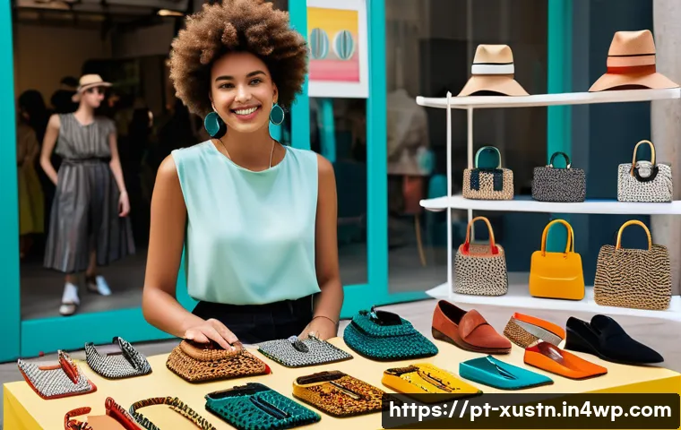 친환경 패션 브랜드와 악세서리의 관계 - A vibrant fashion scene in Brazil showcasing eco-friendly accessories made from recycled PET bottles...