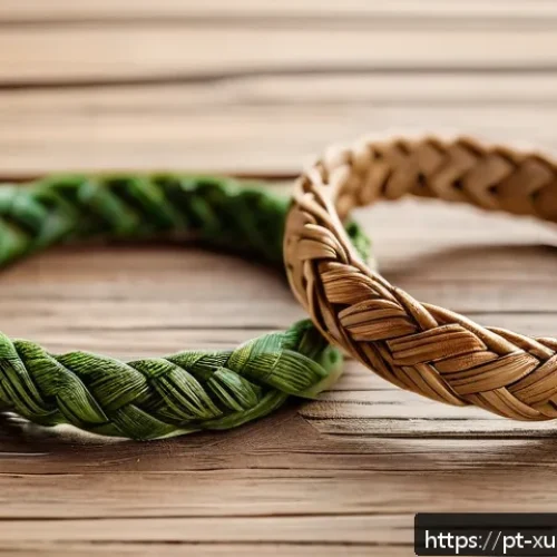 Home 17 지속가능한 악세서리 브랜드의 지속 가능성 전략 - A close-up image of eco-friendly bracelets made from natural bamboo fibers and hemp, displayed on a ...